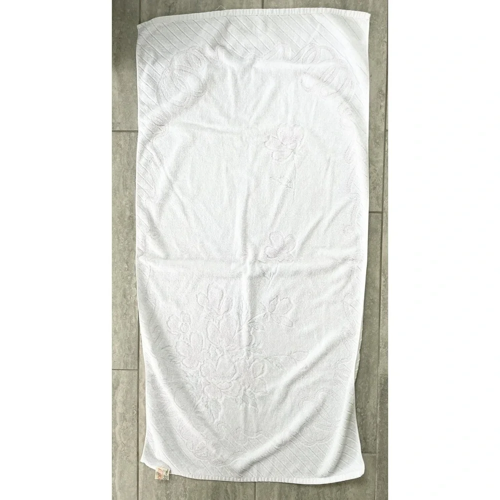 Vtg Franco Luxury Towel Bath Made‎ In Japan White Pink Flowers bouquet  23x45